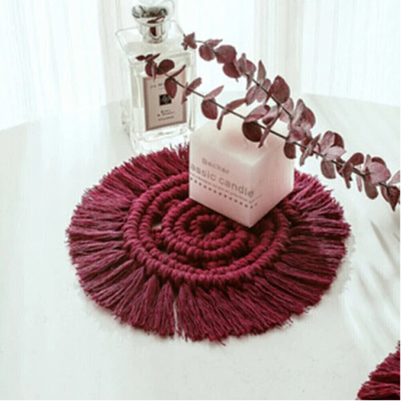 Handmade Woven Placemat Coaster In Red - Picture 1 of 6